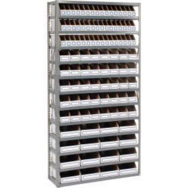 Global Equipment Steel Open Shelving with 104 Corrugated Shelf Bins 13 Shelves - 36x18x73 235012